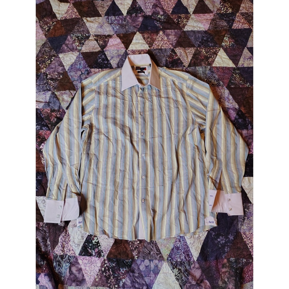 BRIO Men's Long Sleeve‎ Dress Shirt Mens XL Pink Purple Button Down Office